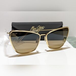 New Maui Jim Puakenikeni Shiny Gold Polarized HCL Bronze Lens Sunglass HS823-16